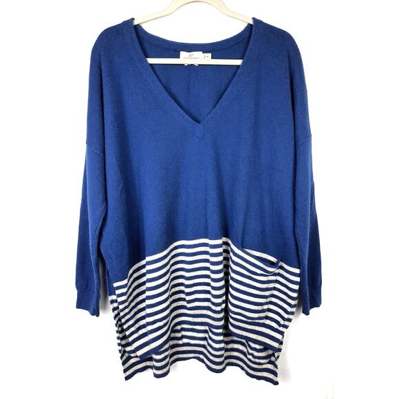 Vineyard Vines Oversized Striped V-Neck Wool/Cashmere Sweater- Size XL - Picture 5 of 7